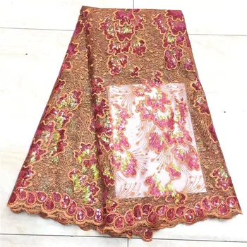 

African Lace Fabric Embroidered Nigerian Sequins Lace Fabric 2020 green High Quality French Tulle Lace Fabric For Women pink