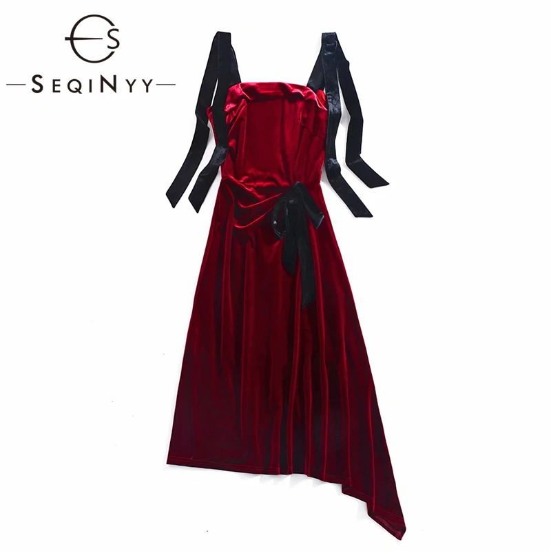 

SEQINYY Velvet Dress 2020 Spring Autumn New Fashion Design Women Fashion Design Sleeveless A-line Knee Dress