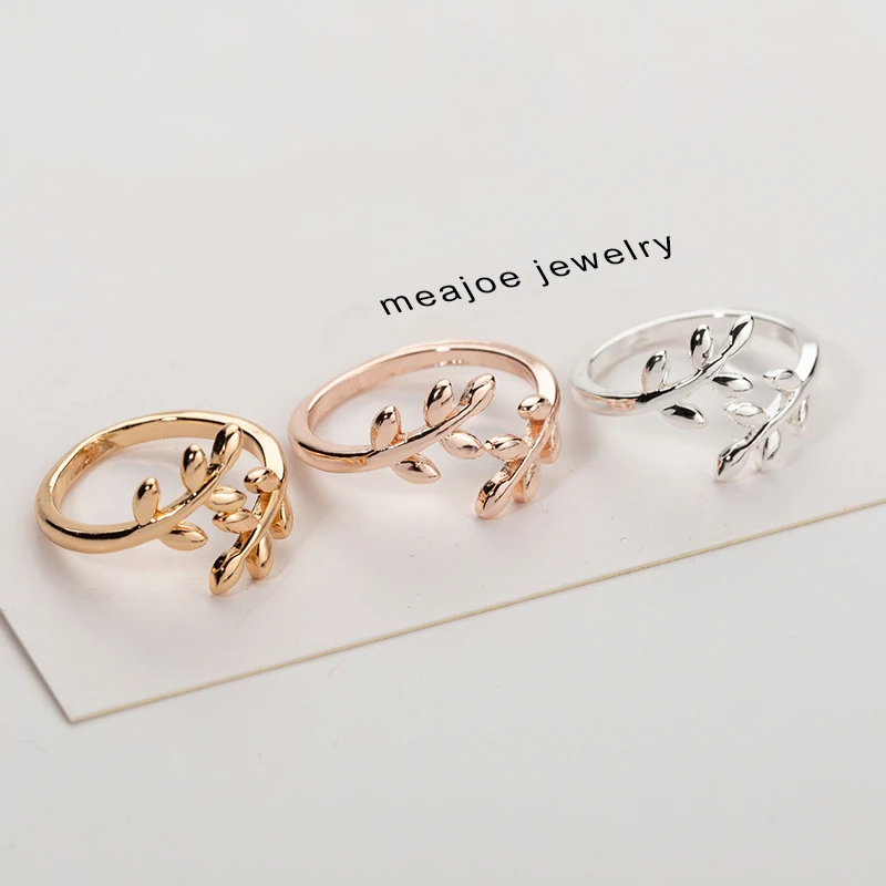 

Charms Rings Three Colors Olive Tree Branch Leaves Open Ring for Women Girl Wedding Rings Adjustable Knuckle Finger Jewelry Xmas