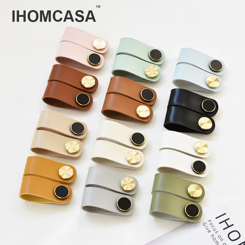 Furniture Handles IHOMCASA12 Colors Nordic Furniture Drawer Knob Brass Wardrobe Cupboard Cabinet Handle Door Pulls Eco-Friendly Artificial Leather