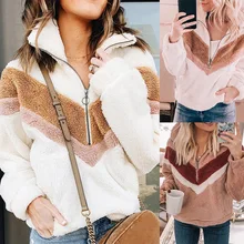 Пуловер Топы женские Лоскутные свободные с длинным рукавом прошитая на молнии блузка зимнее теплое пальто повседневный жакет Мода mujer