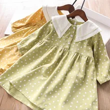 Весеннее платье в горошек для девочек; детское платье;