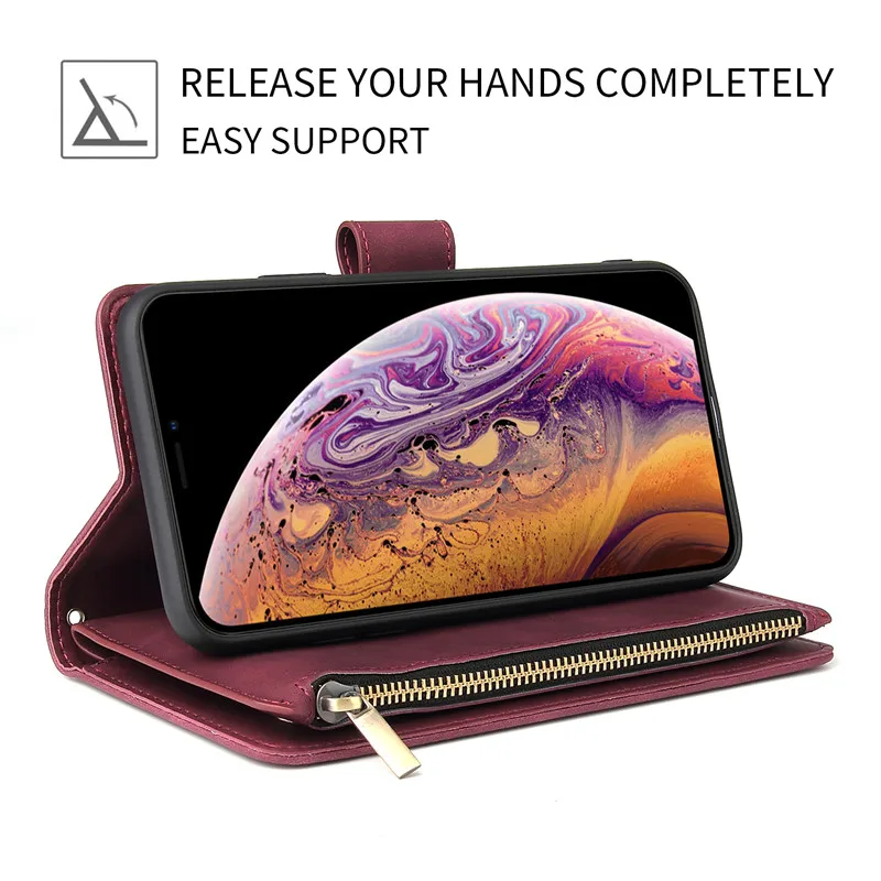 Luxury Leather Zipper Wallet Flip Phone Cases Samsung Galaxy S10 E S9 S8 Plus A70 A50 A40 A30 A20 A10 Note 9 10 Case Cover02