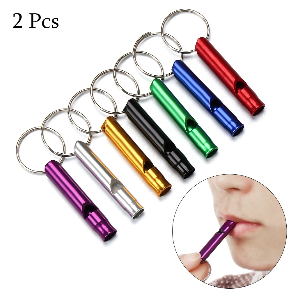 Emergency Whistle 2Pcs Multifunction Aluminum Small Size Whistle Pendant Emergency Whistle With Keyring Outdoor Camping Hiking Survival Training