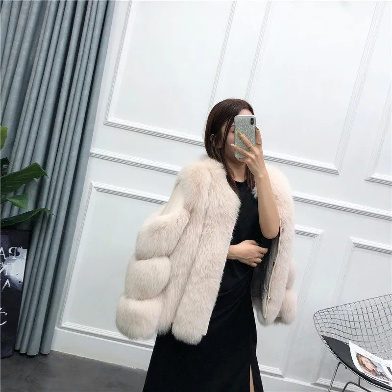 Высококачественные теплые роскошные трендовые тонкие пальто и куртки из овечьей кожи с рукавами женская верхняя одежда для женщин ветрозащитная шуба из натурального Лисьего меха