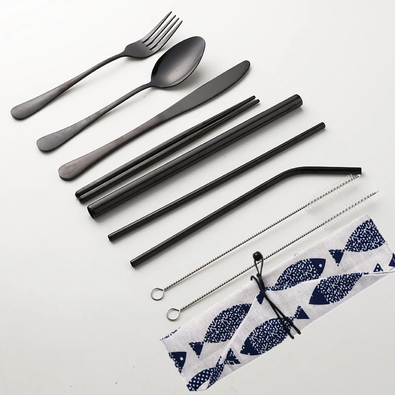 

304 stainless steel multi-color rainbow tableware set tableware set black tableware set fork knife stainless steel silver tablew