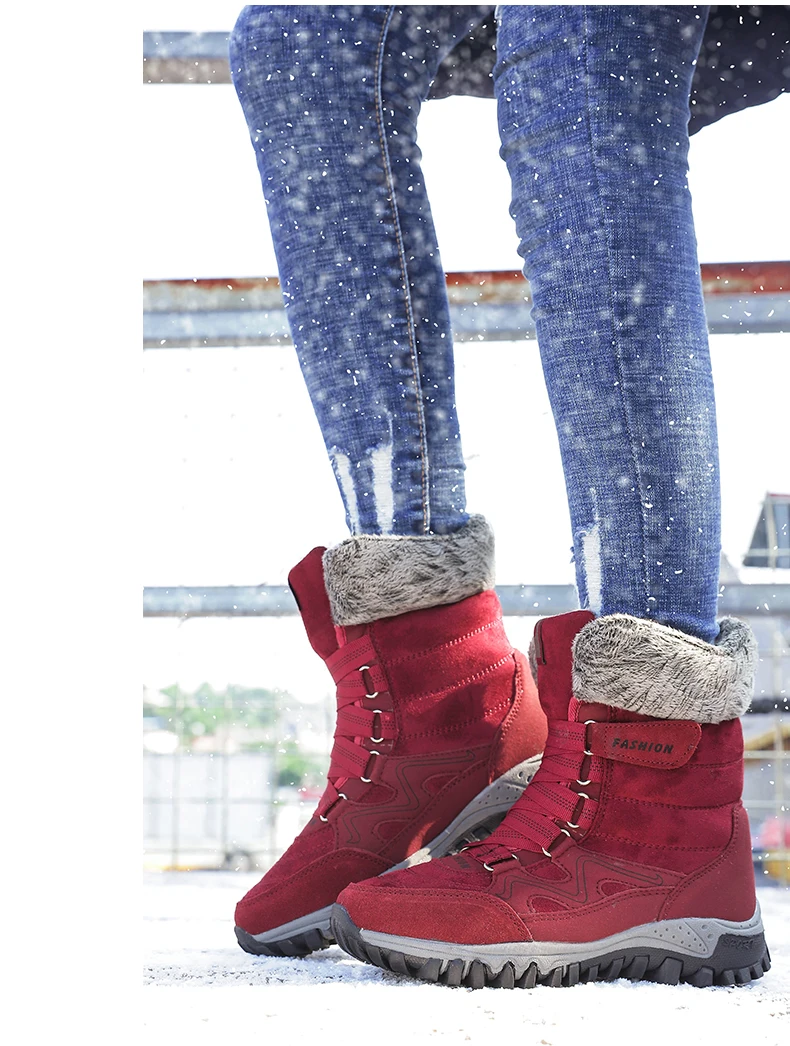 Женские зимние ботинки высокого качества; теплые зимние ботинки с толстой подошвой; женские непромокаемые ботинки на танкетке и резиновой подошве; Botas Mujer