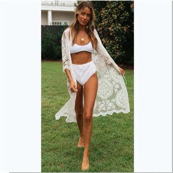 

Women Lace Bikini Cover Up Floral Hollow Out Cardigan Boho Beach Dress Swimwear Sundress Summer Bathing Suit Biquini Vestido
