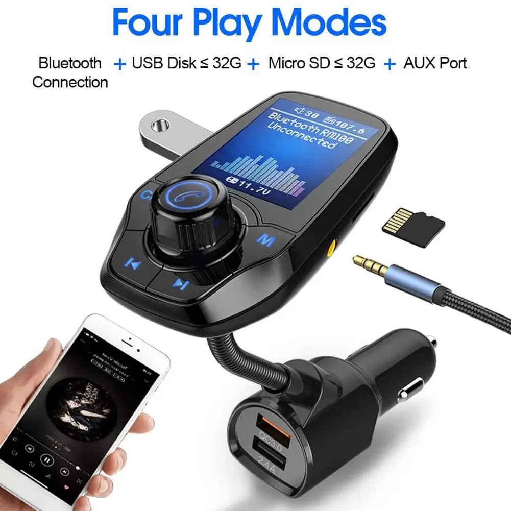 Автомобильный MP3-плеер T26D с большим цветным экраном автомобильный Bluetooth QC3.0