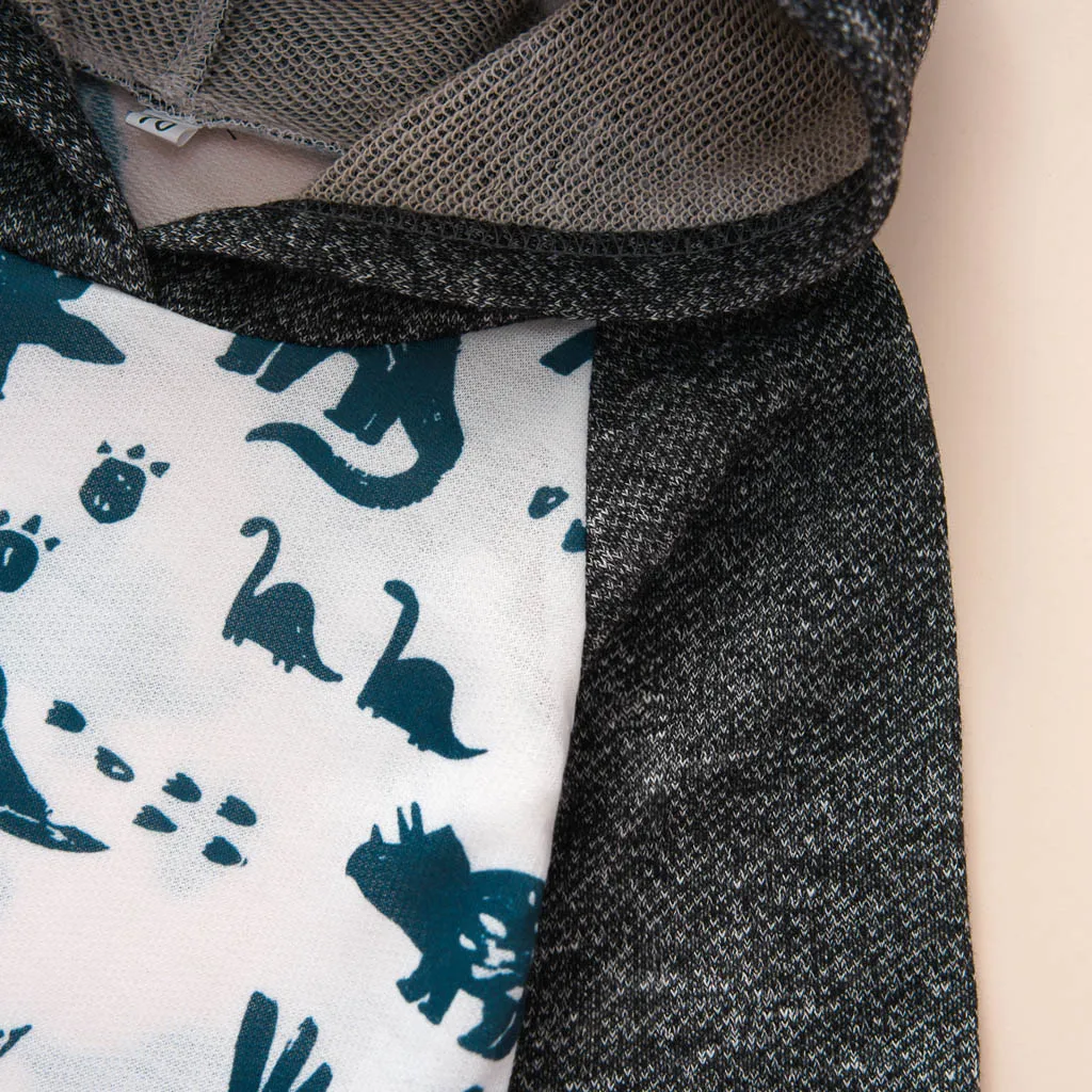 Winter warm newborn baby boy baby cotton handsome dinosaur pattern hoodie T-shirt shirt striped pants children clothes suit