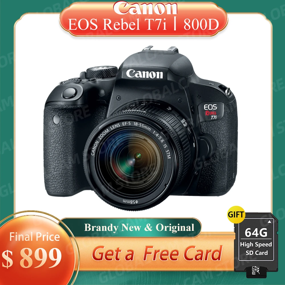 Canon Kit de para cámara Digital, Kit de lentes intercambiables EOS Rebel T7i EF S, 18 55mm IS STM, 800D, SLR|Cámaras DSLR| -