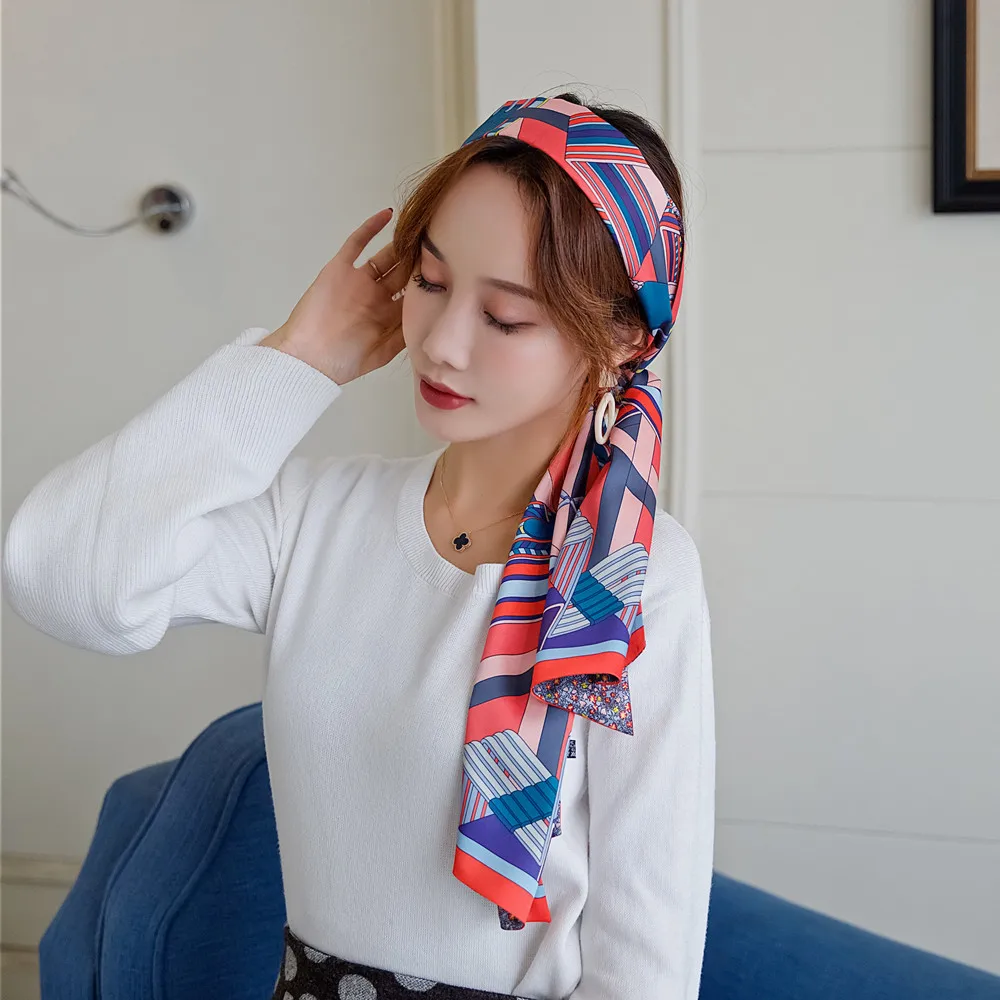 Brand New Design Double-deck Twill Belt Chain Women Scarf Neckerchief Silk Scarves For Ladies Head Scarf Handkerchief