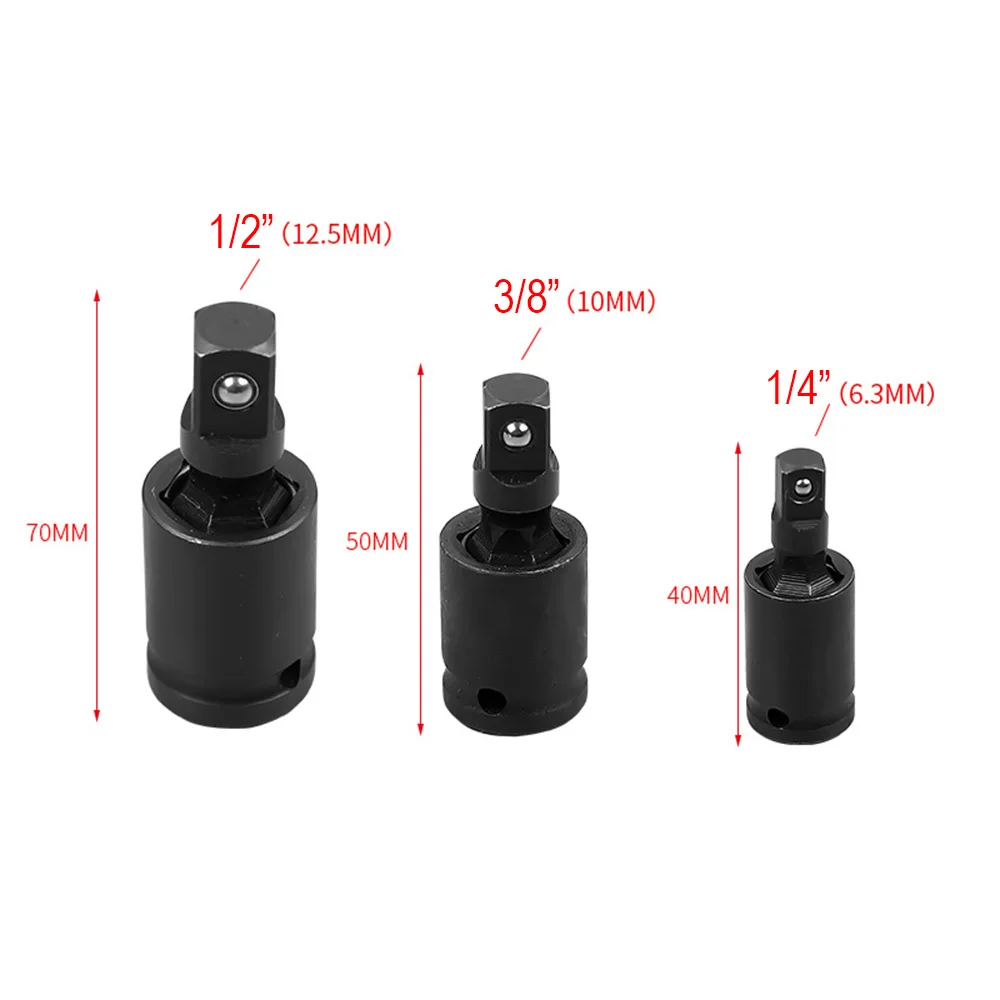 

3pcs Car Air Impact Socket Drive Joint 1/2" 3/8" 1/4'' Drive Swivel Universal Joint Air Impact Socket Chrome Molybdenum Steel