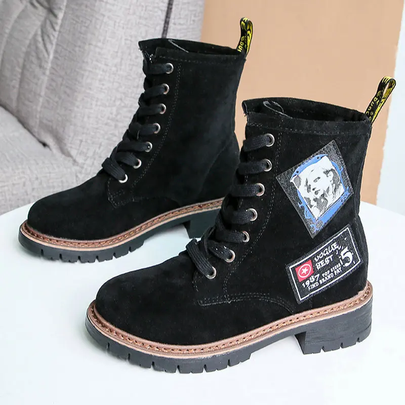 

2019 New Arrivals Spring/Autumn Lady Mid-Calf Boots Women's Square Med Heels Non-Slip Cross-tied Shoes Woman Daily Dress Booties