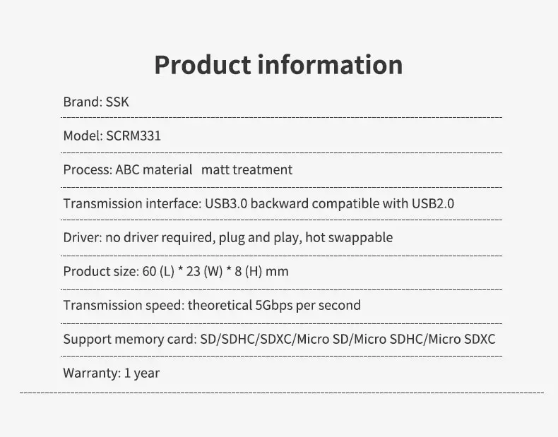 SSK кардридер USB 3,0 для SD микро-sd SDXC TF кард-ридер для ноутбука планшета смарт-карт памяти адаптер синий белый