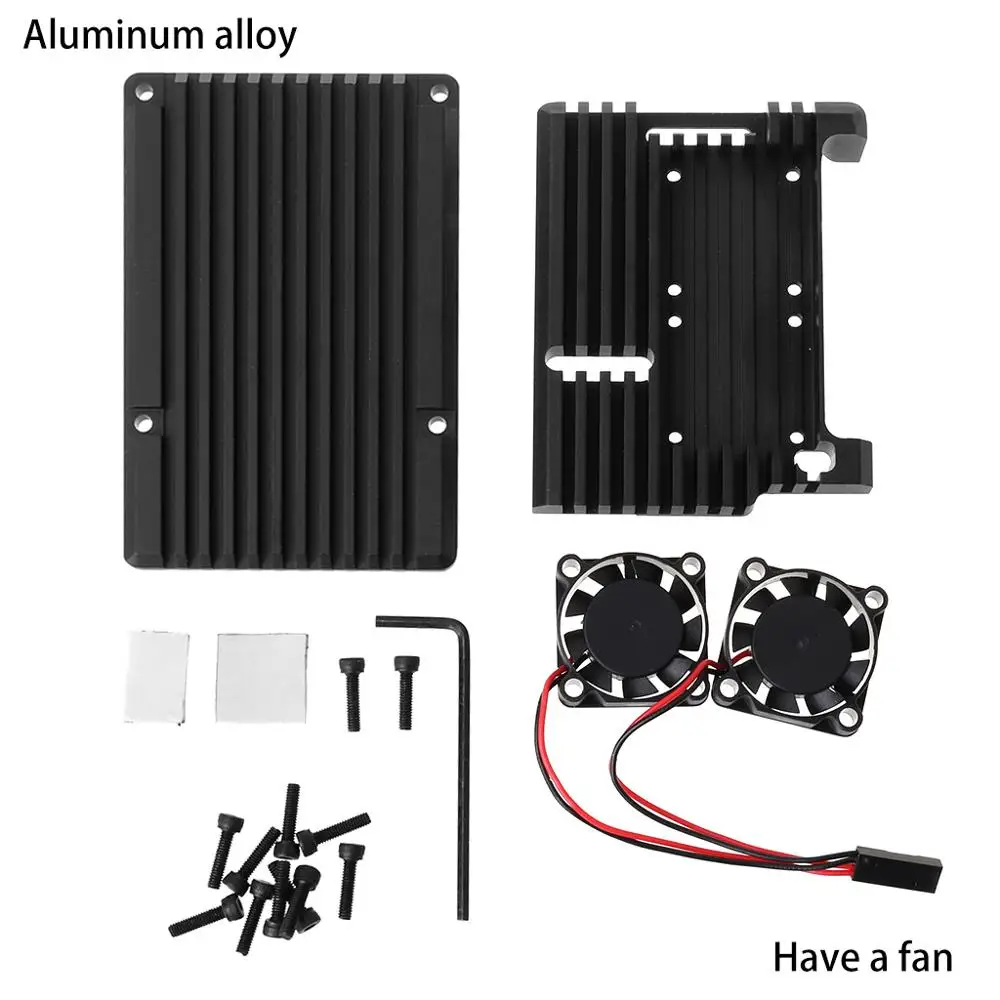 Black with fan Из алюминиевого сплава конструктивный корпус металлический корпус черная коробка излучающая пластина радиатор кулер для Raspberry Pi 4 Модель B - Цвет: Black with fan