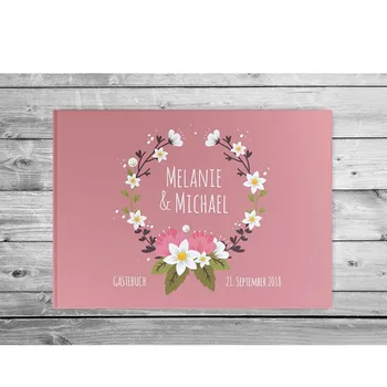 

personalied vintage rose flowers Guestbook wedding with and without questions white pages blanko photobuch classy romantic