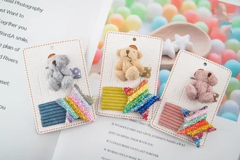 

15Sets ins Fashion Cute Stuffed Bear Hairpins Glitter Rainbow Color Star Snap Clips Princess Headwear Boutique Hair Accessories