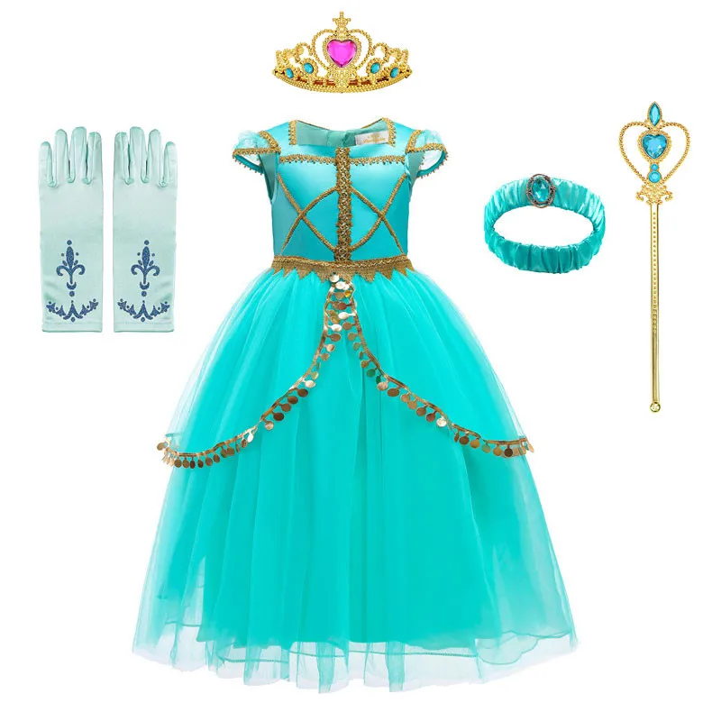 Girls Arabian Princess Costume Jasmine Dress for Carnival Children Aladdin Lamp Fancy Outfit Kids Halloween Birthday Party | Детская