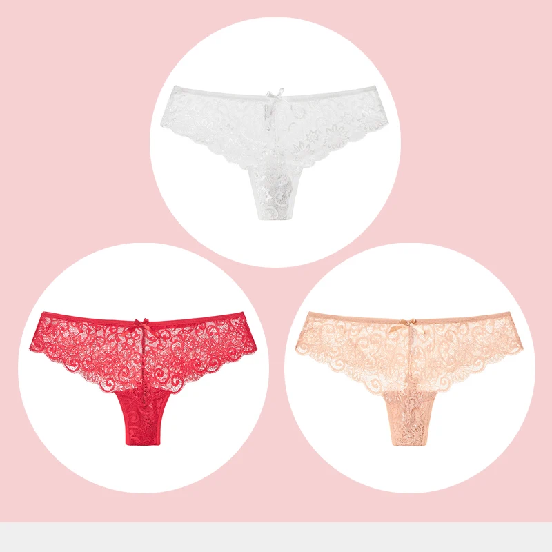 White Red Skin Сексуальные женские стринги, кружевные трусики, нижнее белье, стринги с t-образной спинкой, женское нижнее белье для девушек, прозрачный комплект трусиков, Прямая поставка 3 шт./партия - Цвет: White Red Skin