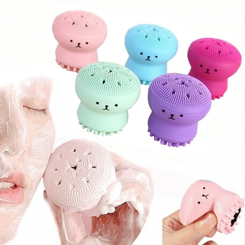 

Lovely Cute Animal Small Octopus Shape Exfoliator Soft Silicone Facial Cleaning Brush Deep Pore Cleaning Exfoliator Face Washing
