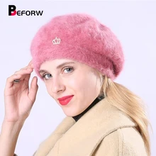 BEFORW женский живописец классический французский Knitind плюс бархатный берет Женская шляпа зимние теплые шапки-береты из кроличьей шерсти