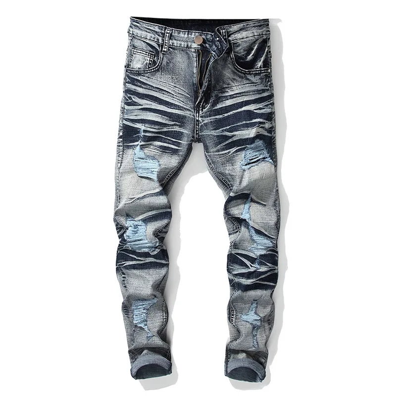 

Men's new cross border jeans with holes in Europe and America
