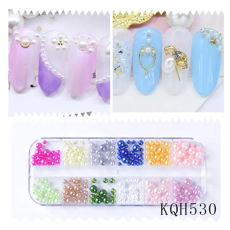 1 Box 12 Colors Multi-size 3D Nail Art Decorations Pearl/Rivet/Stones Flat-back Crystal Gems Rhinestones DIY Glitter Nail Sequin - Цвет: KQH530