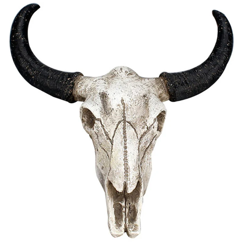 Resin Longhorn Cow Skull Head Wall Hanging Decor 3D Animal Wildlife Sculpture Figurines Crafts Horns For Home Halloween |
