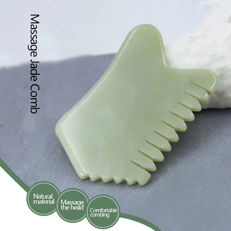 1PCS Natural Jade Stone Comb Guasha Gua Sha Board Comb Shape Massage Hand Massager Relaxation Comb Health Care