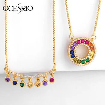 

Rainbow Initial Necklace Gold Chain Long Colorful Zirconia Stone Choker Necklaces For Women Boho Fashion Party Jewelry nke-p60