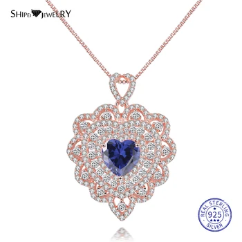 

Shipei 100% 925 Sterling Silver Fine Jewelry Rose Gold White Gold Sapphire Heart Pendant Necklace for Women Anniversary Gift
