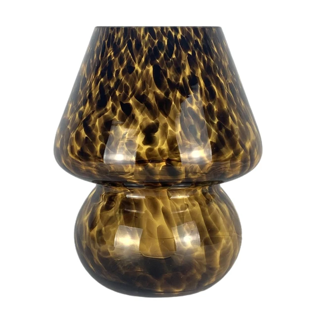 Glass LED Desk Lamp For Bedroom Bedside Korean Modern ​Striped Mushroom Table Lamp Decor Cute Glass Translucent Bedside Lamp Black spot