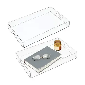

Clear Acrylic Spill Proof Coffee Table Breakfast Tea Serve Food Tray with Handle