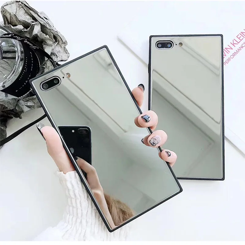 

For iphone 11pro Square Mirror Phone Case For iphone 7 8 6s 6 plus X XR XS Max Soft TPU Make-up Shockproof Cover Slim TPU Mirror Back Case shell