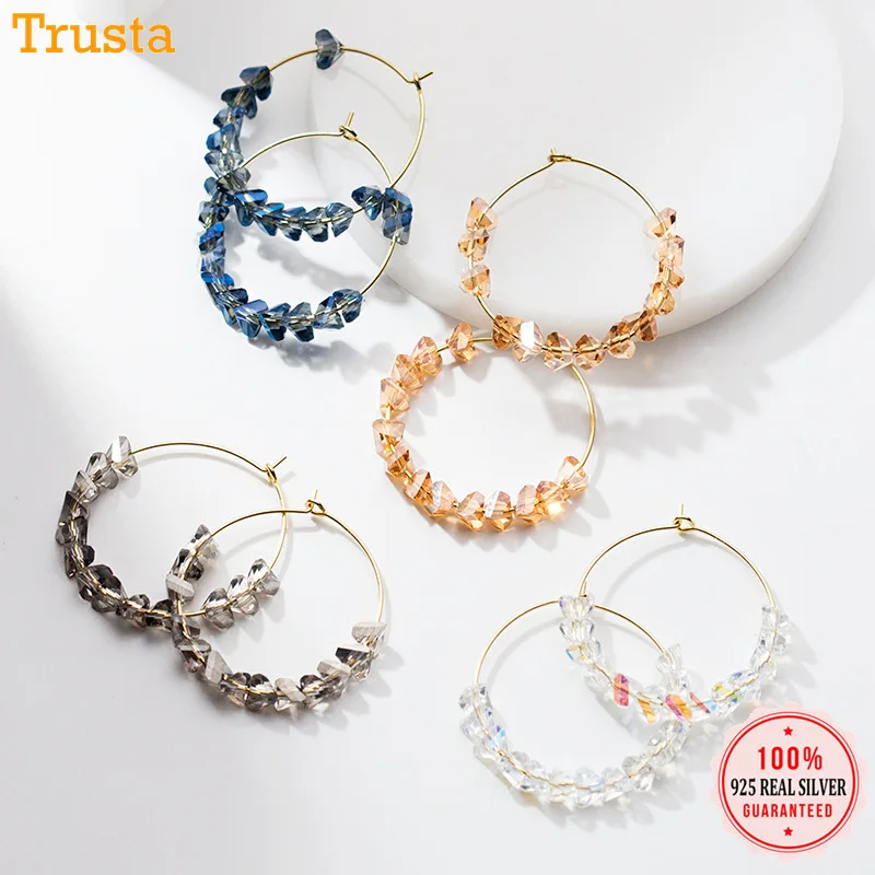 

Trustdavis Minimalist 925 Sterling Silver Synthetic Crystal Huggie Hoop Earring For Women Girl Lady Silver 925 Jewelry DA463