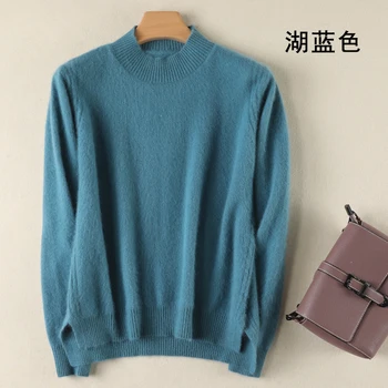 

SZDYQH 100% Mink Cashmere Sweater Half High Collar Female Thickened Loose Knit Pullover 2020 New Winter Fashion Women's Clothes