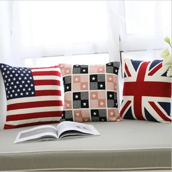 

Embroidery Cotton Thicken Pillowcase British American Flag Pattern Decorative Cushion Cover Office Sofa Chair Throw Pillow Cases