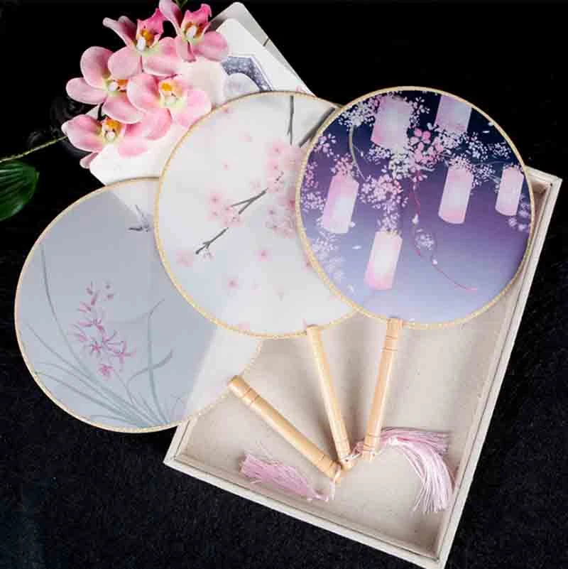 Chinese Hand Fan Women Chinese Ancient Round Wooden Handle Printed Fan Chinese Cheongsam Hanfu Hand Fan For Women Aliexpress