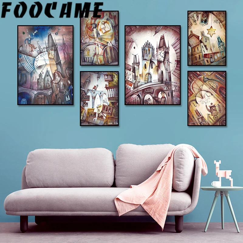 Cartoon Fantasy Dream Playground Clown Picture Nordic Vintage Poster Wall Art Canvas Pittura Astratta Stampa Baby Room Nursery