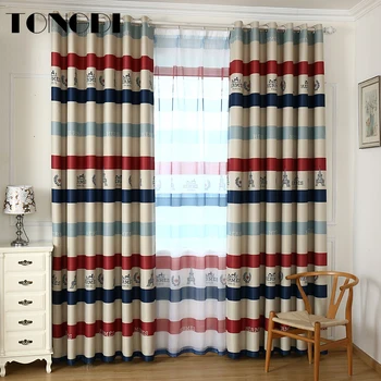 

TONGDI Blackout Curtains Stripe Tower Printing Rainbow Decoration For Children Home Hotel Christmas Sitting Bedroom LivingRoom