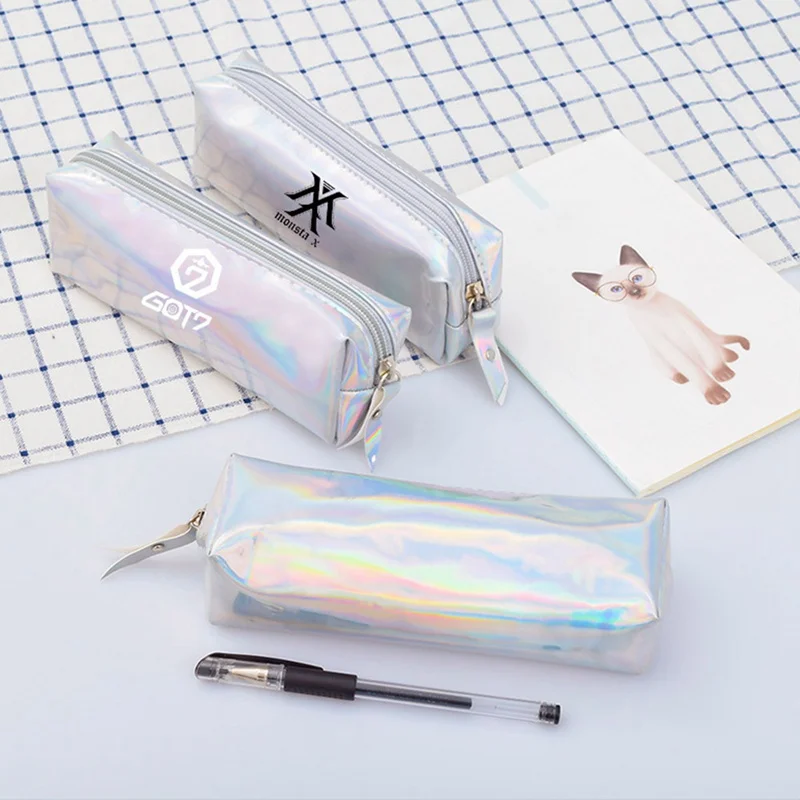 Kpop дважды красочный лазер прозрачный пенал для карандаша, ручки GOT7 Blackpink Модный Косметический макияж сумка Карандаш сумка, школьные принадлежности