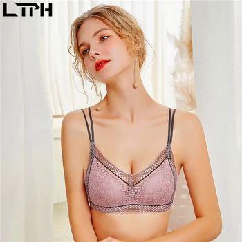 

LTPH 2020 Summer new arrival French Lace bra Wire Free thin Seductive Push Up Cross strap sexy beauty back Triangle Cup bralette