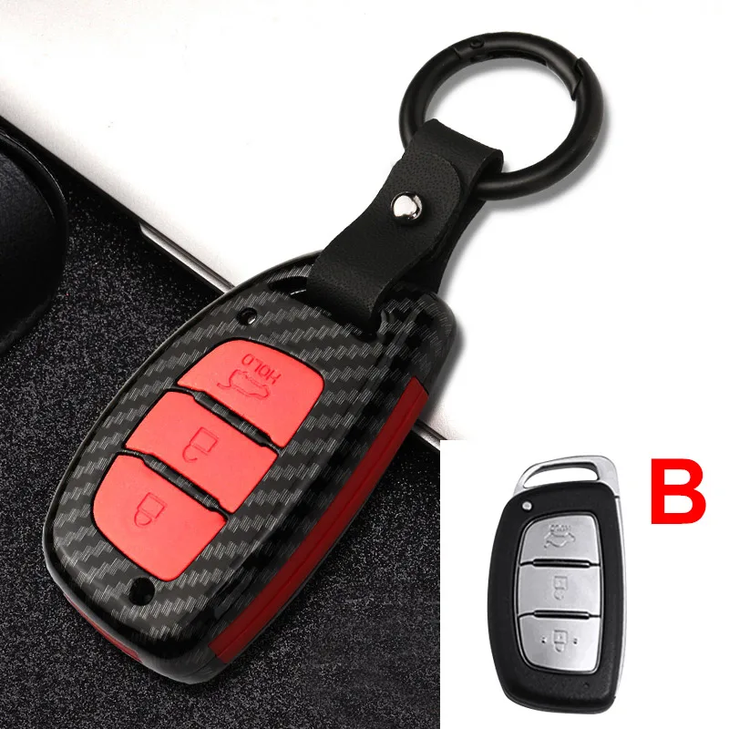 B Carbon Red АБС-пластик+ силиконовый чехол для ключей от машины крышка для hyundai Creta IX25 IX35 I30 I40 I10 I20 Elantra Mistra Verna Solaris Santa Fe - Название цвета: B Carbon Red
