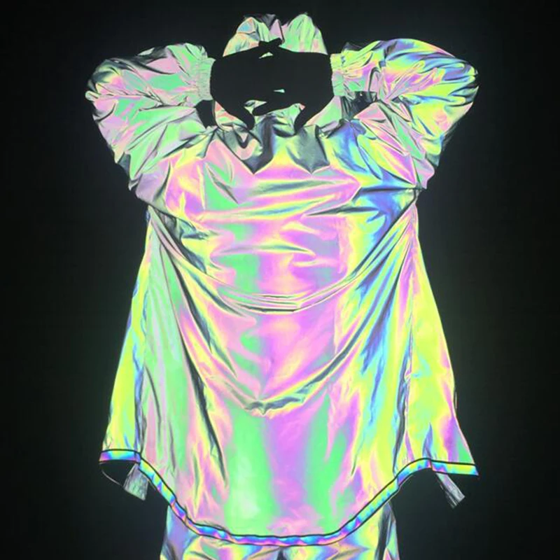 Женское светящееся пальто Светоотражающая Куртка Свободная с капюшоном женская светящаяся в ночное время хип-хоп Уличная одежда топы Красочные неровные блестящие куртки
