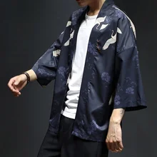 Мужские Yukata Haori, японские модные кимоно, летнее кимоно, кардиган для мужчин, кимоно самурая, японская рубашка для мужчин FF2419