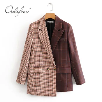 

Ordifree 2020 Autumn Streetwear Fashipn Women Palid Blazer Suit Jacket Vintage Asymmetrical Casual Blazer Coats