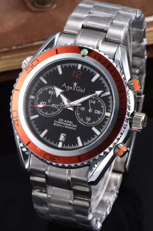 

Luxury Brand New Chronograph Men Stopwatch Sapphire Watches James Bond 007 Orange Blue Black Bezel Professional Sport Limited