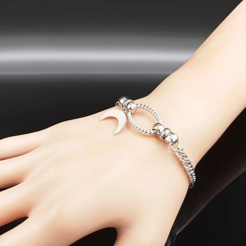 Новая мода Moon браслеты из нержавеющей стали для женщин серебряные цветные браслеты ювелирные изделия bransoletki damskie B18485