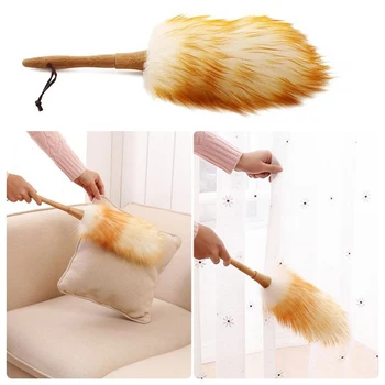 

1PC Wool Duster Hanging Rope Modern Car Non-static Non Slip Sofa Furniture Wood Handle Home Cleaning Long Soft Dust